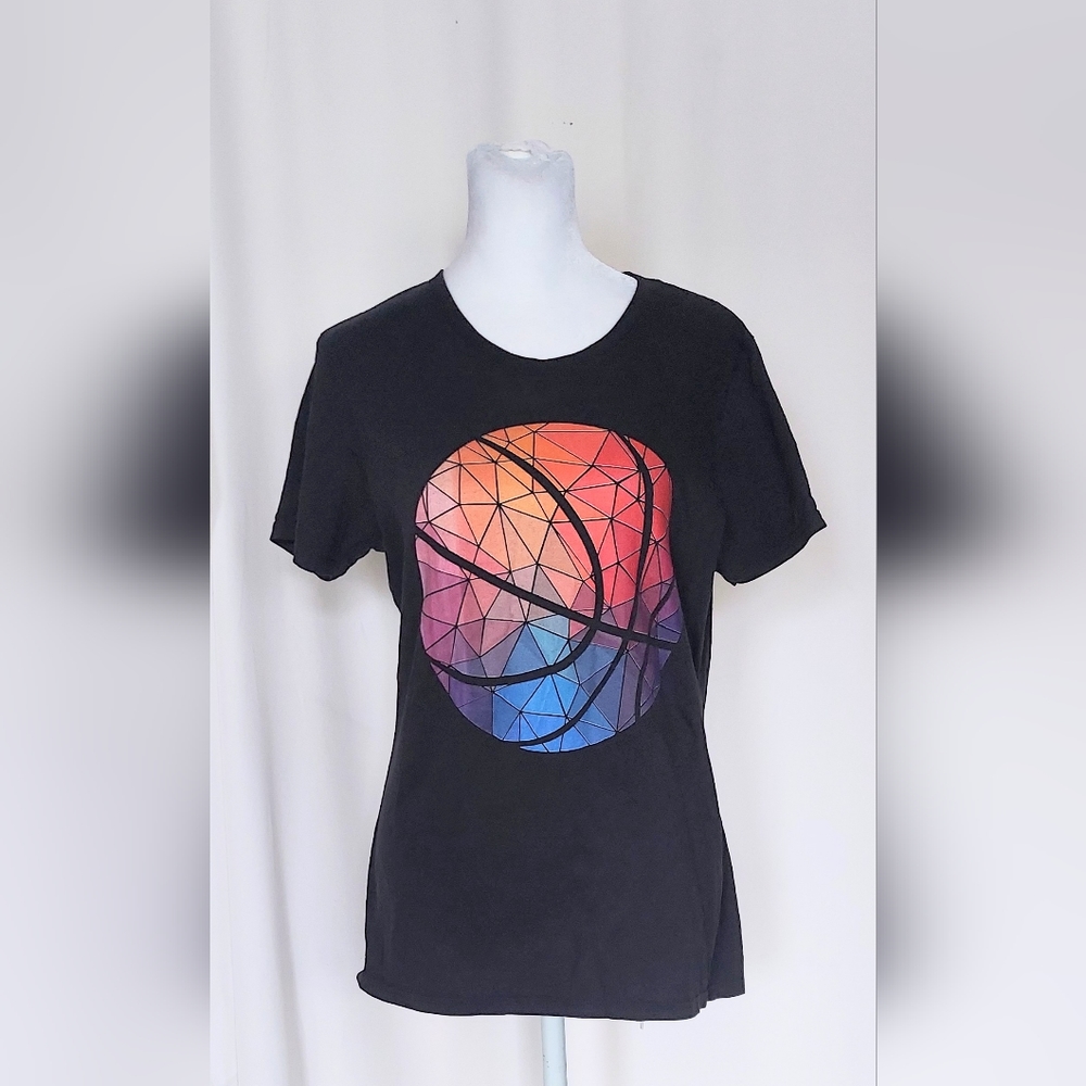 Port & Company Multicolor Geometric Graphic T Shirt Size Small Black